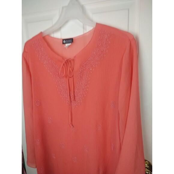 Maggie Barnes Woman 2X Semi Sheer Beaded Wide L/S Tunic Beachy Cottage - Picture 2 of 8